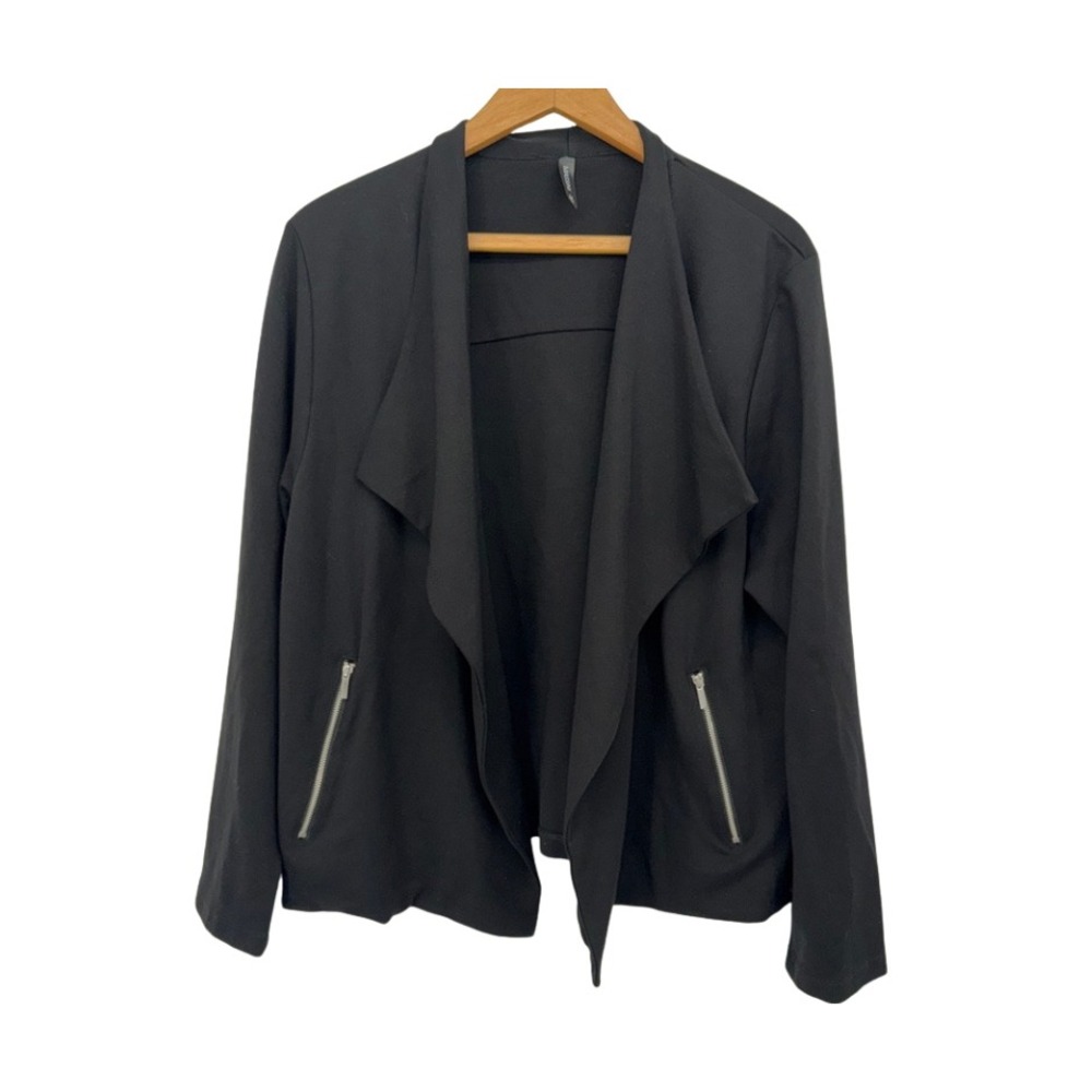 Massini Open Front Drape Neck Blazer Jacket Neutral Layering Black Plus Size 1X